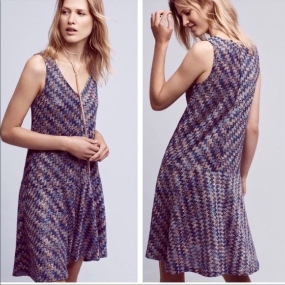 Anthropologie Maeve Blue Purple Chevron Sleeveless Knit Westwater Dress Small - Picture 1 of 15